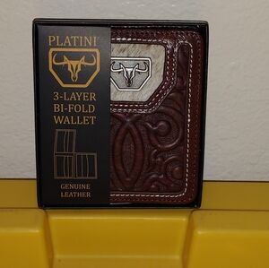 PLATINI MEN'S WALLET GENUINE LEATHER PLATINI WESTERN BIFOLD MENS WALLET BROWN